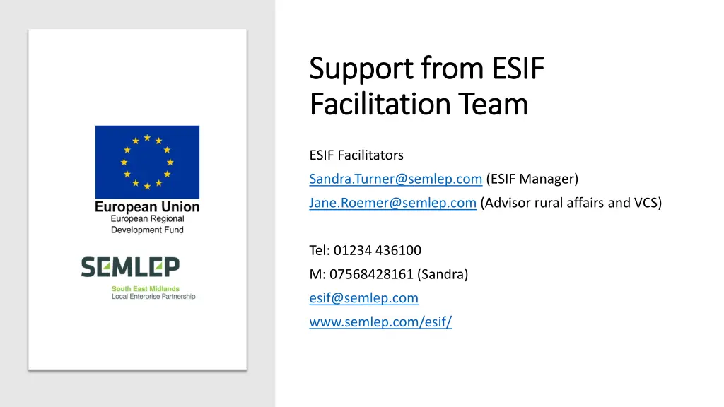 support from esif support from esif facilitation