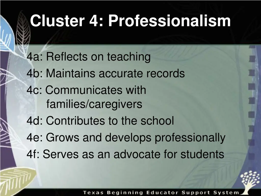 cluster 4 professionalism