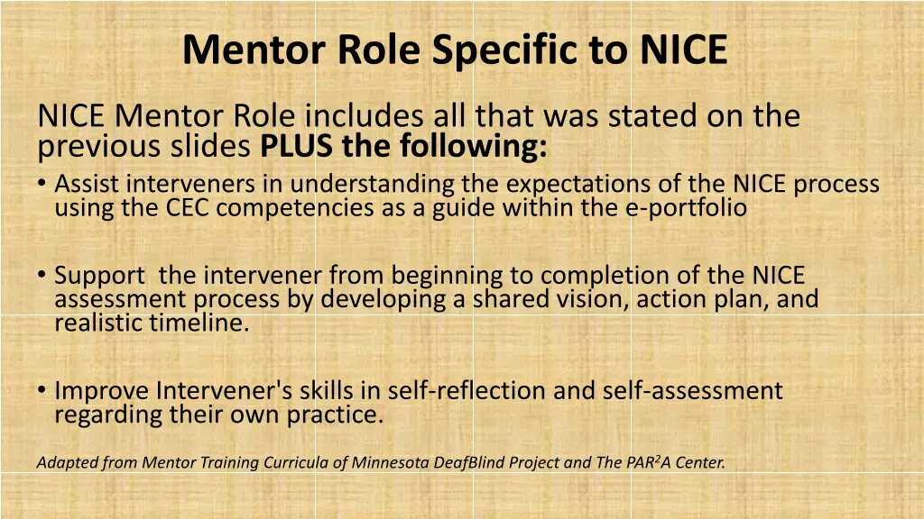 mentor role specific to nice