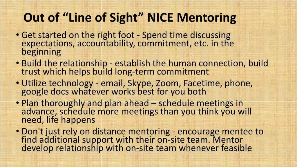 out of line of sight nice mentoring get started
