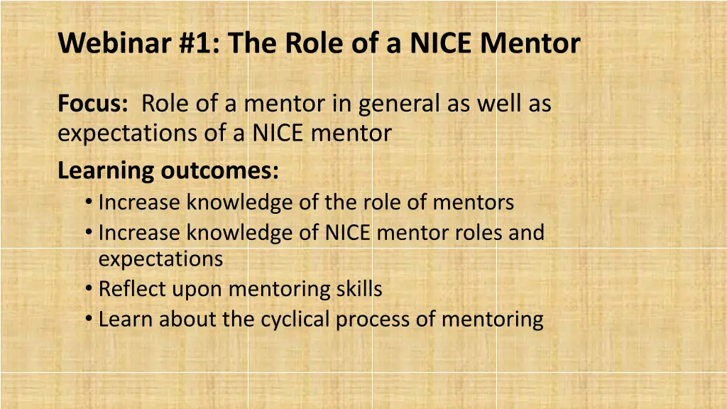webinar 1 the role of a nice mentor