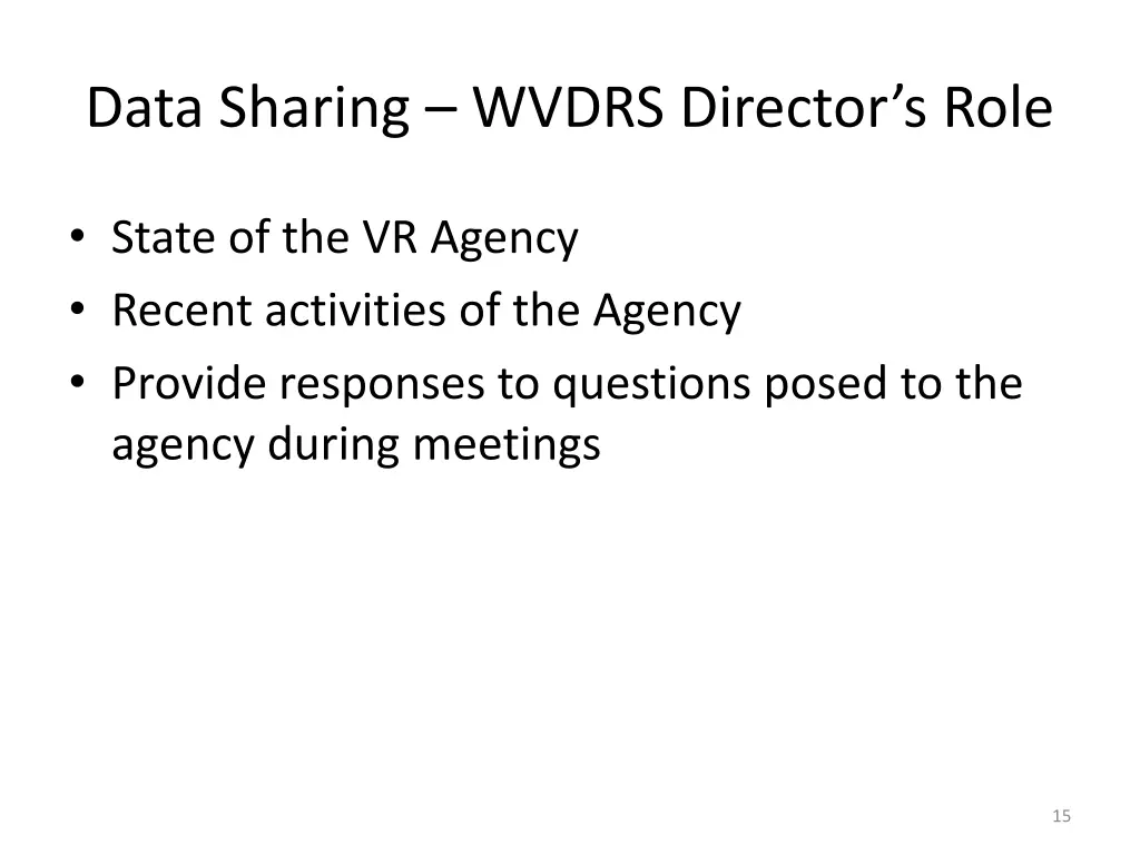 data sharing wvdrs director s role
