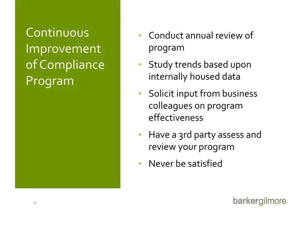 continuous improvement of compliance program