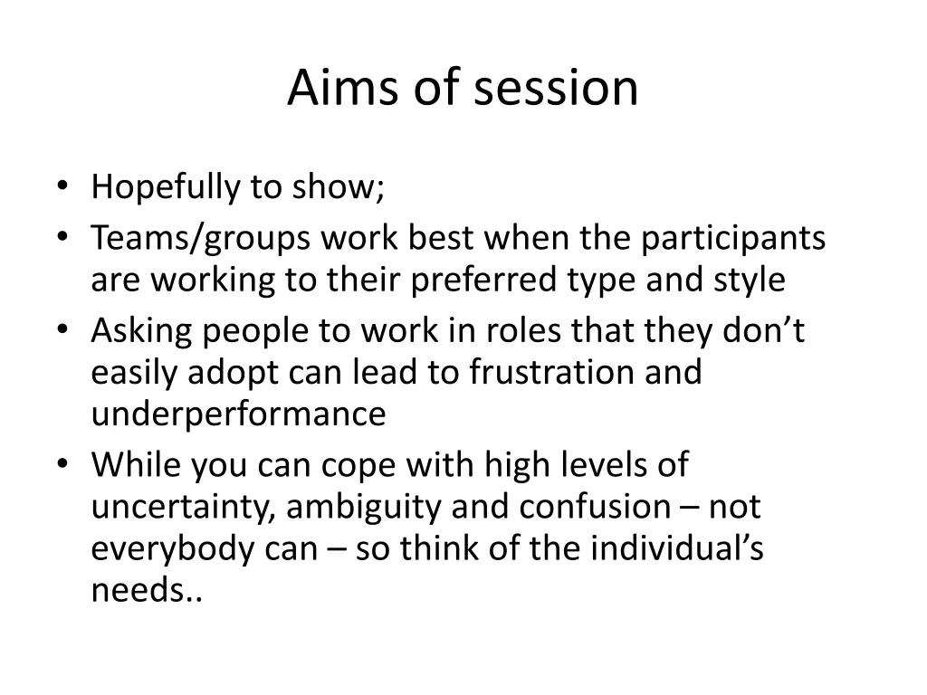 aims of session