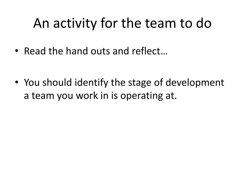 an activity for the team to do