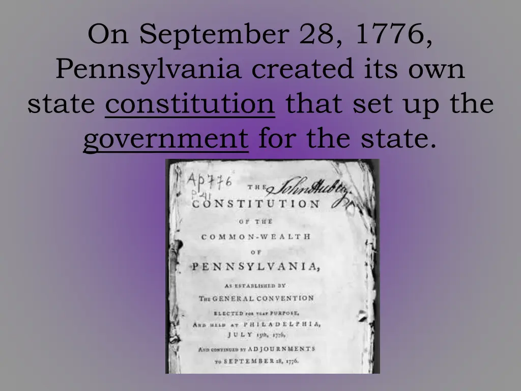 on september 28 1776 pennsylvania created