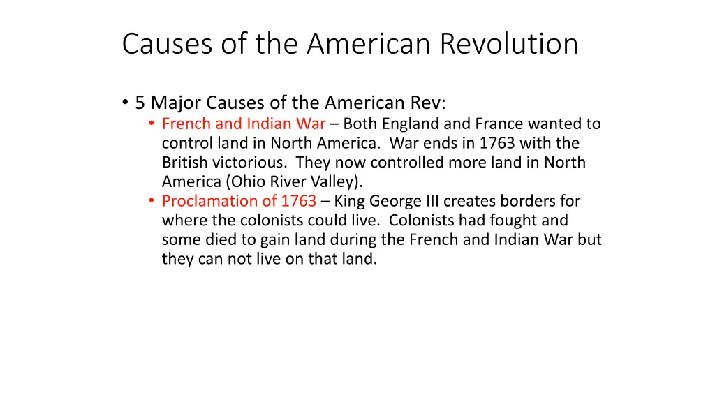 causes of the american revolution