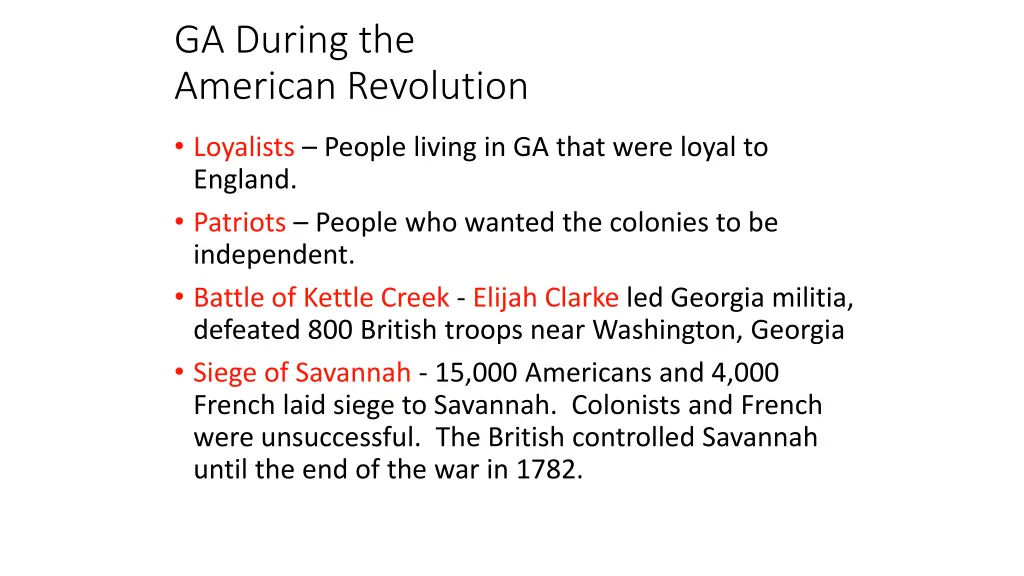 ga during the american revolution