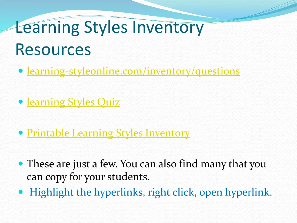 learning styles inventory resources
