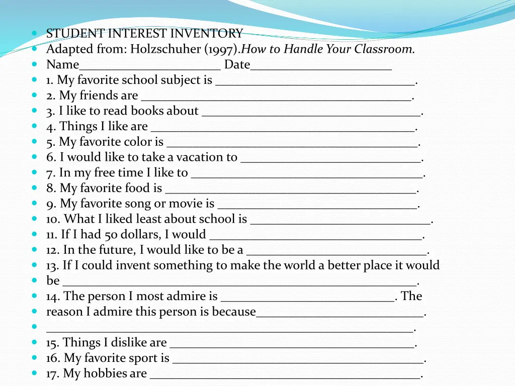 student interest inventory adapted from