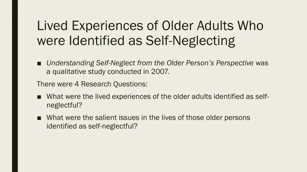lived experiences of older adults who were