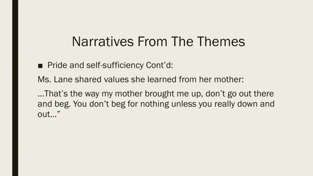 narratives from the themes 12