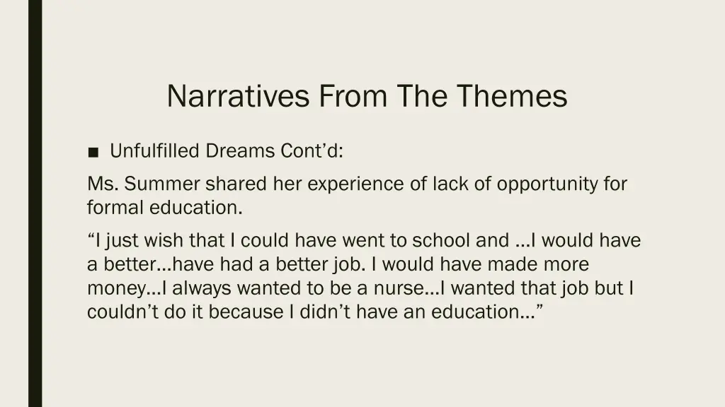 narratives from the themes 15