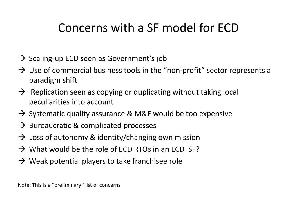 concerns with a sf model for ecd