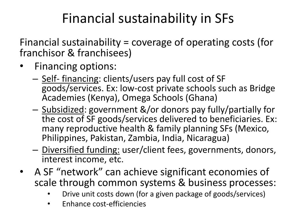 financial sustainability in sfs