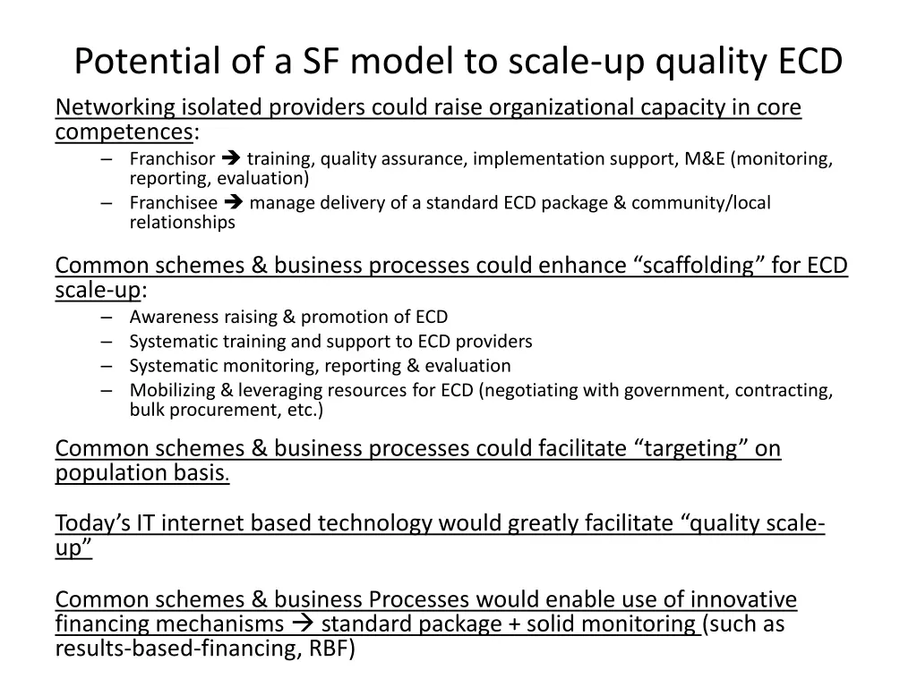 potential of a sf model to scale up quality 1
