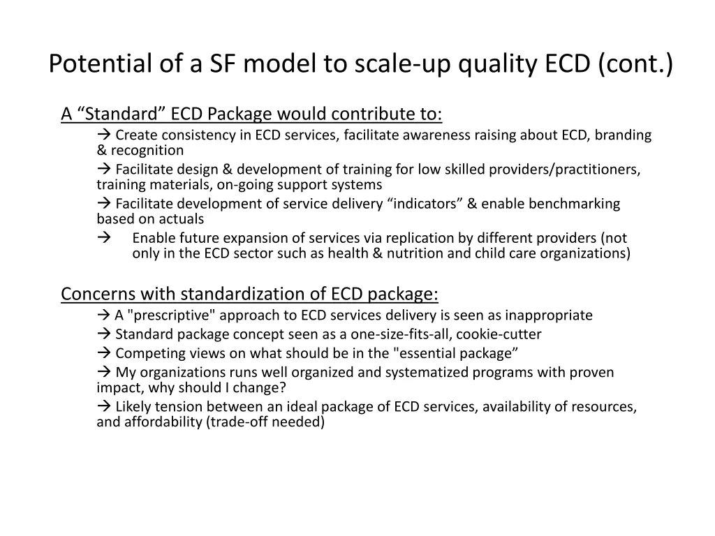 potential of a sf model to scale up quality