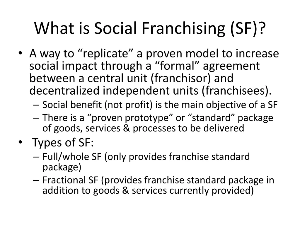 what is social franchising sf
