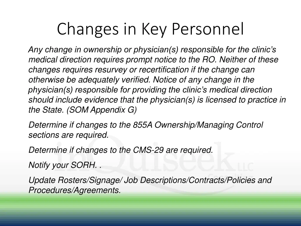 changes in key personnel
