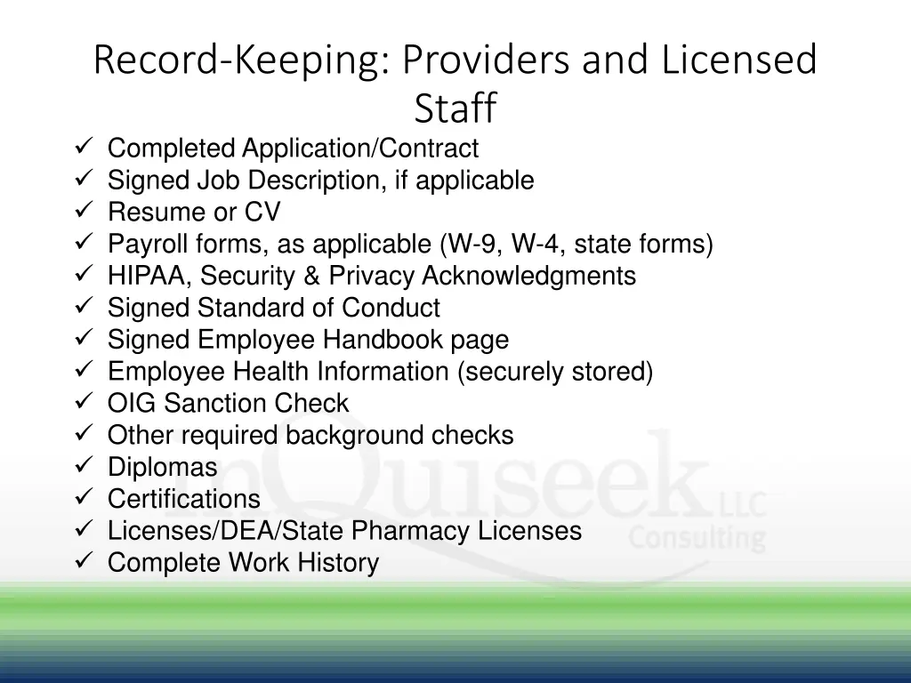 record keeping providers and licensed staff