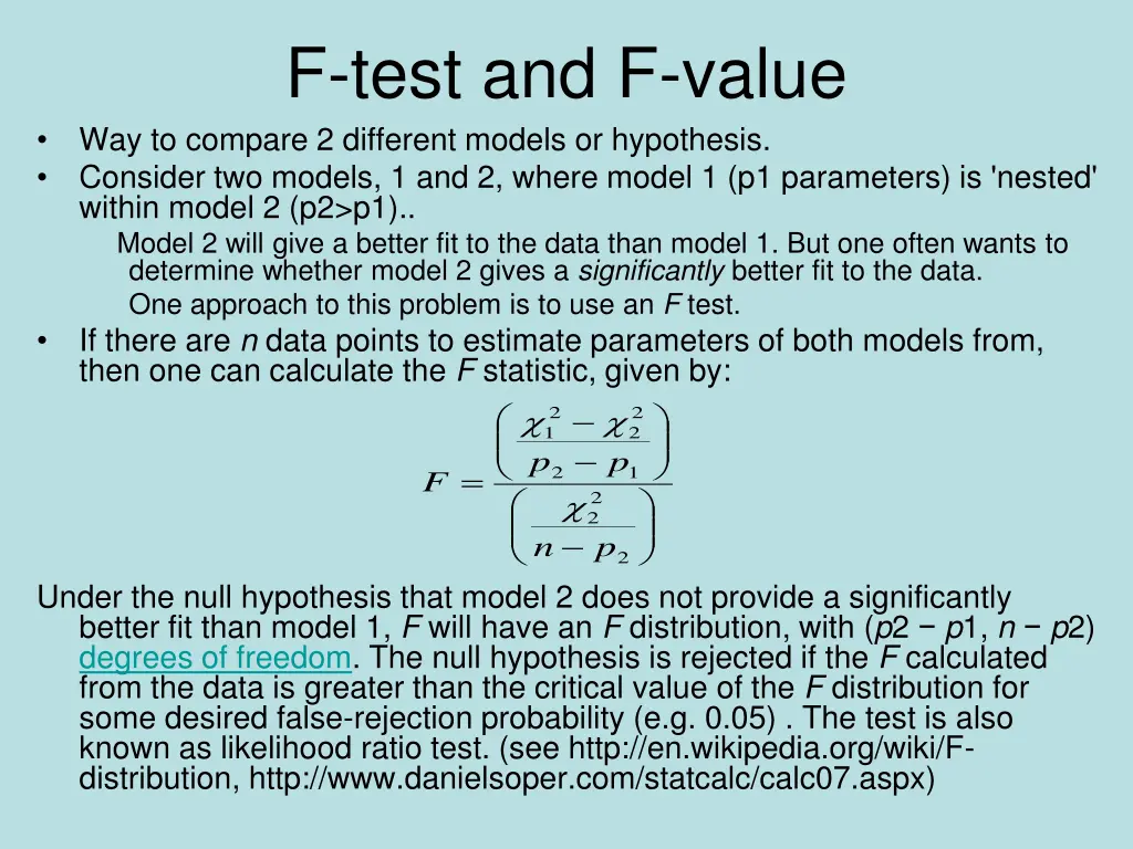 f test and f value way to compare 2 different