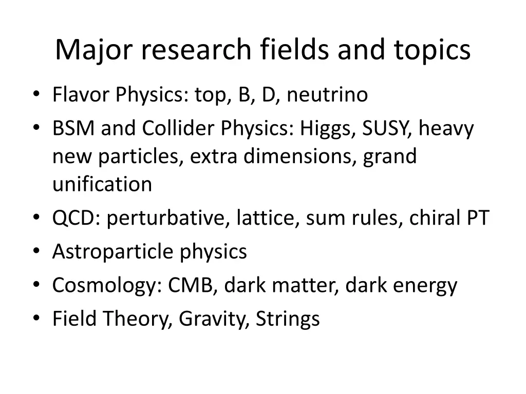 major research fields and topics