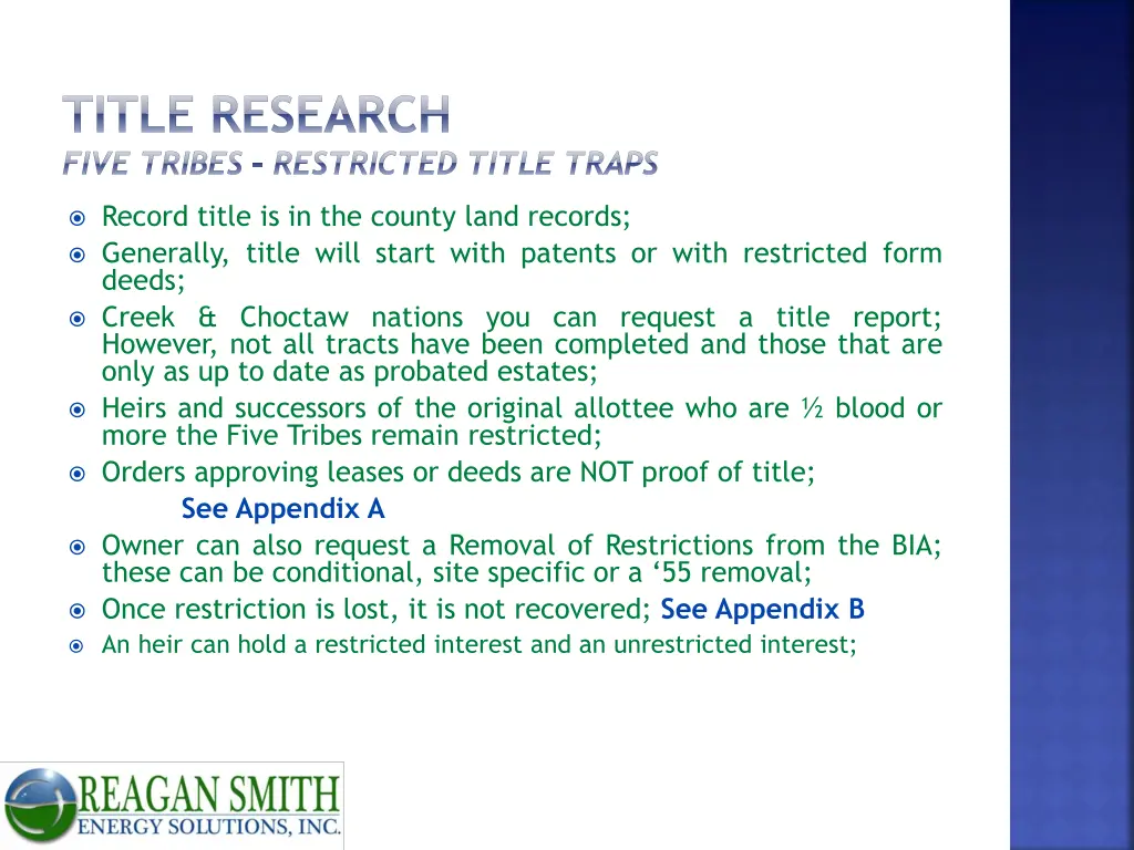 title research five tribes restricted title traps