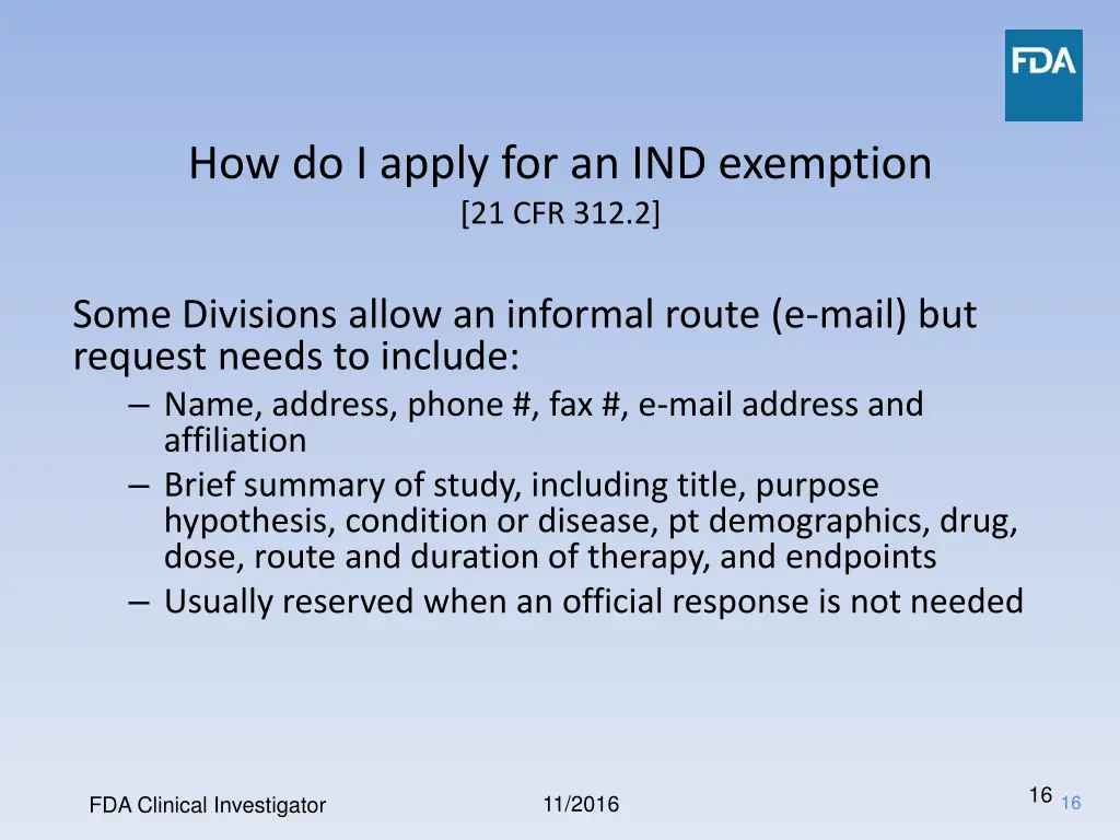 how do i apply for an ind exemption 21 cfr 312 2 1