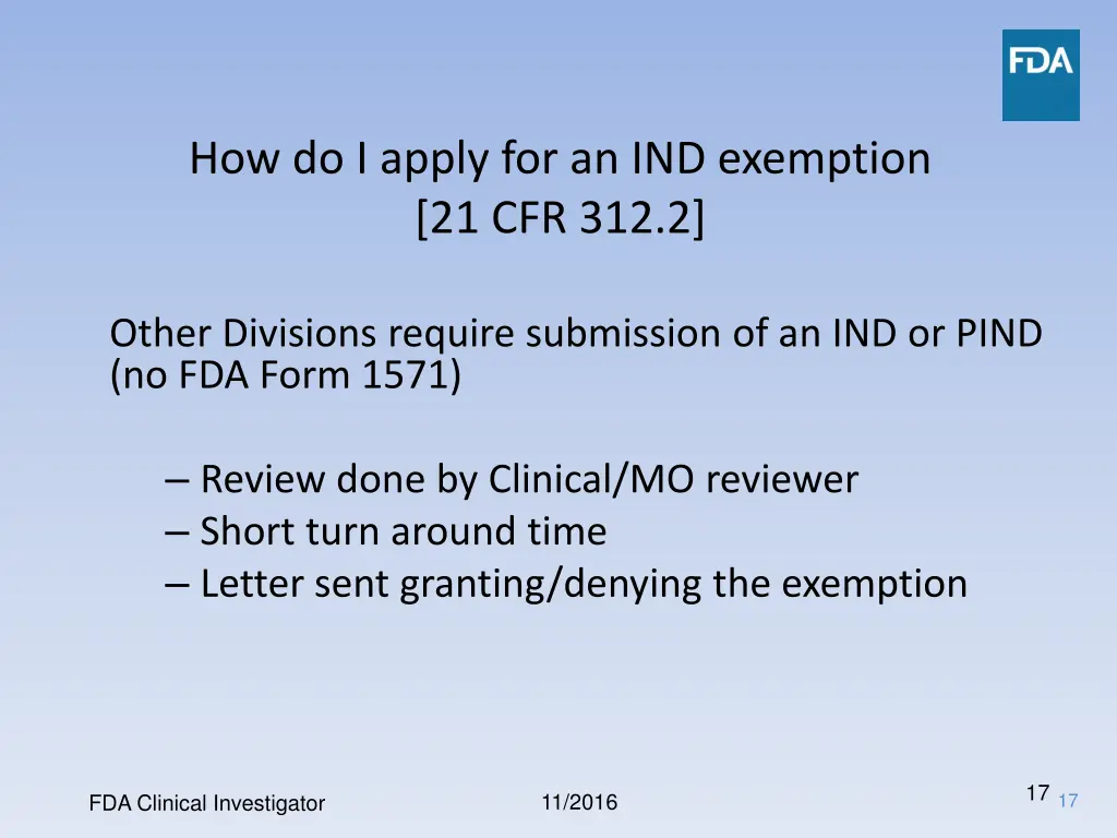how do i apply for an ind exemption 21 cfr 312 2 2
