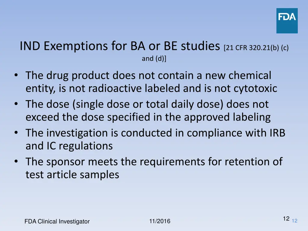 ind exemptions for ba or be studies