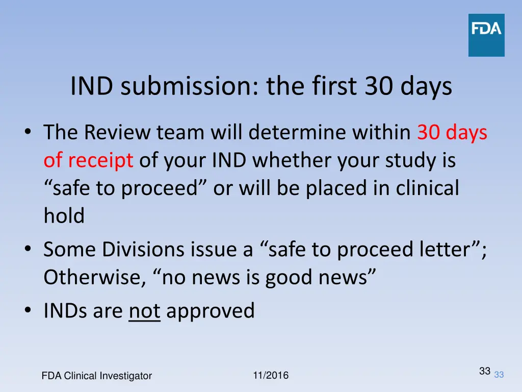 ind submission the first 30 days 2