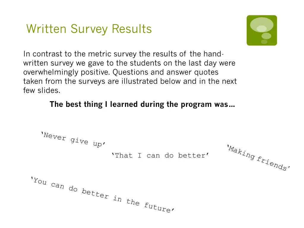 written survey results