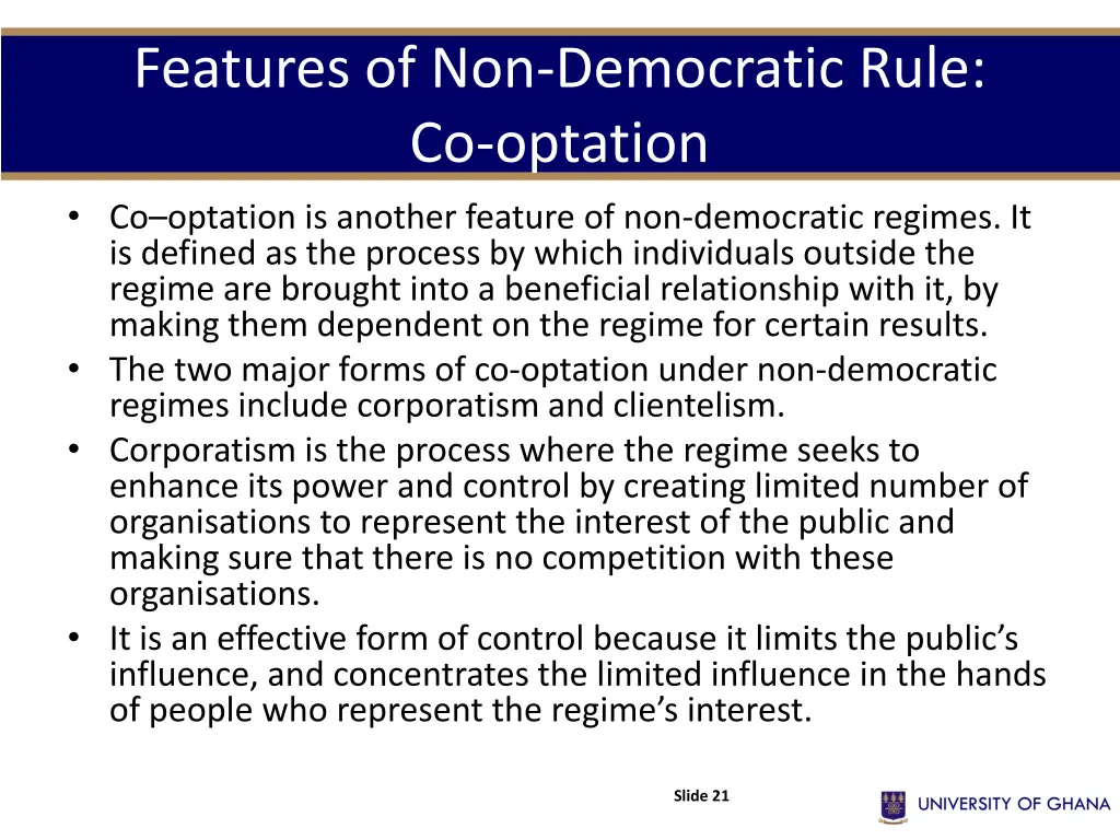 features of non democratic rule co optation