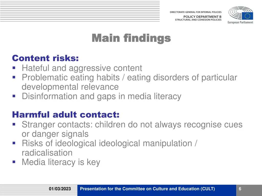 main findings main findings