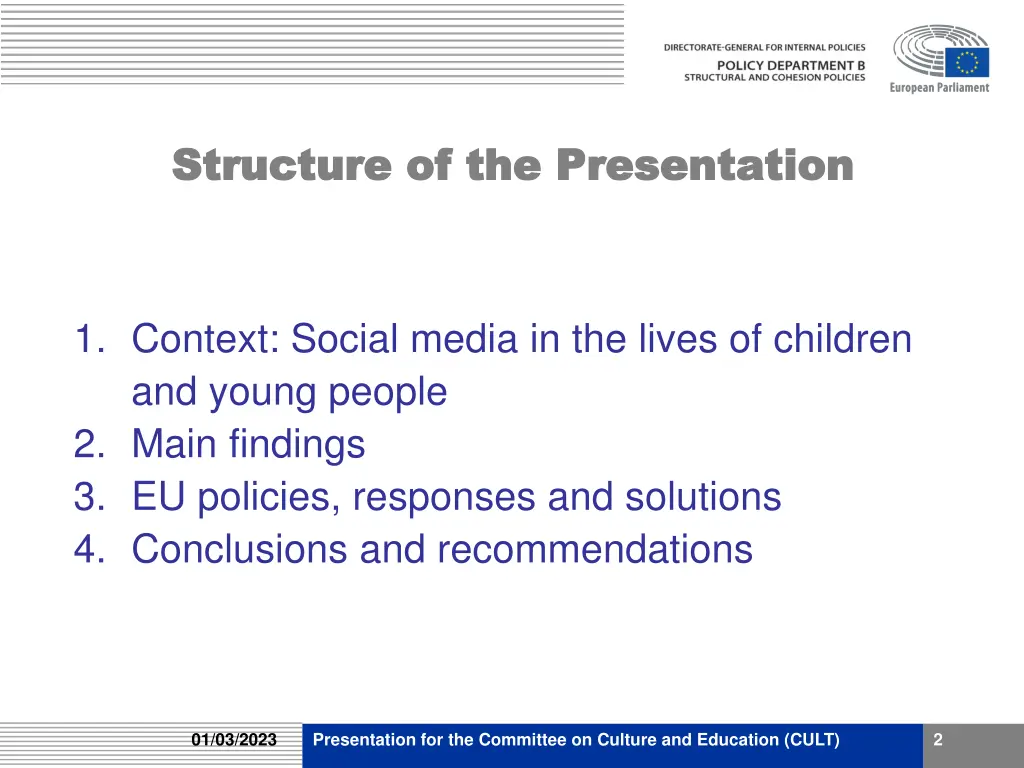 structure of the presentation structure