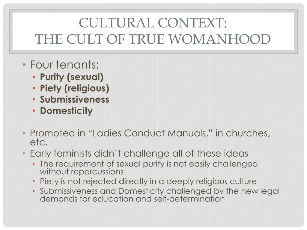 cultural context the cult of true womanhood