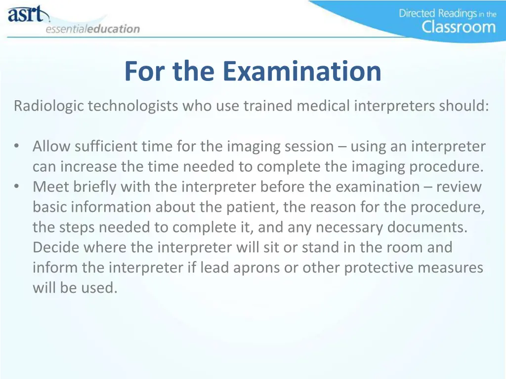 for the examination