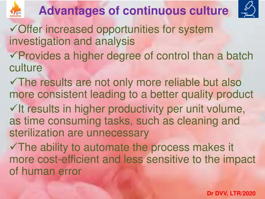 advantages of continuous culture offer increased