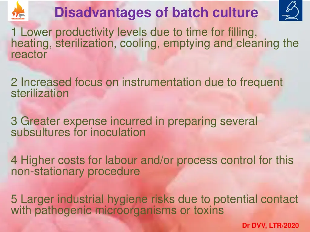 disadvantages of batch culture 1 lower