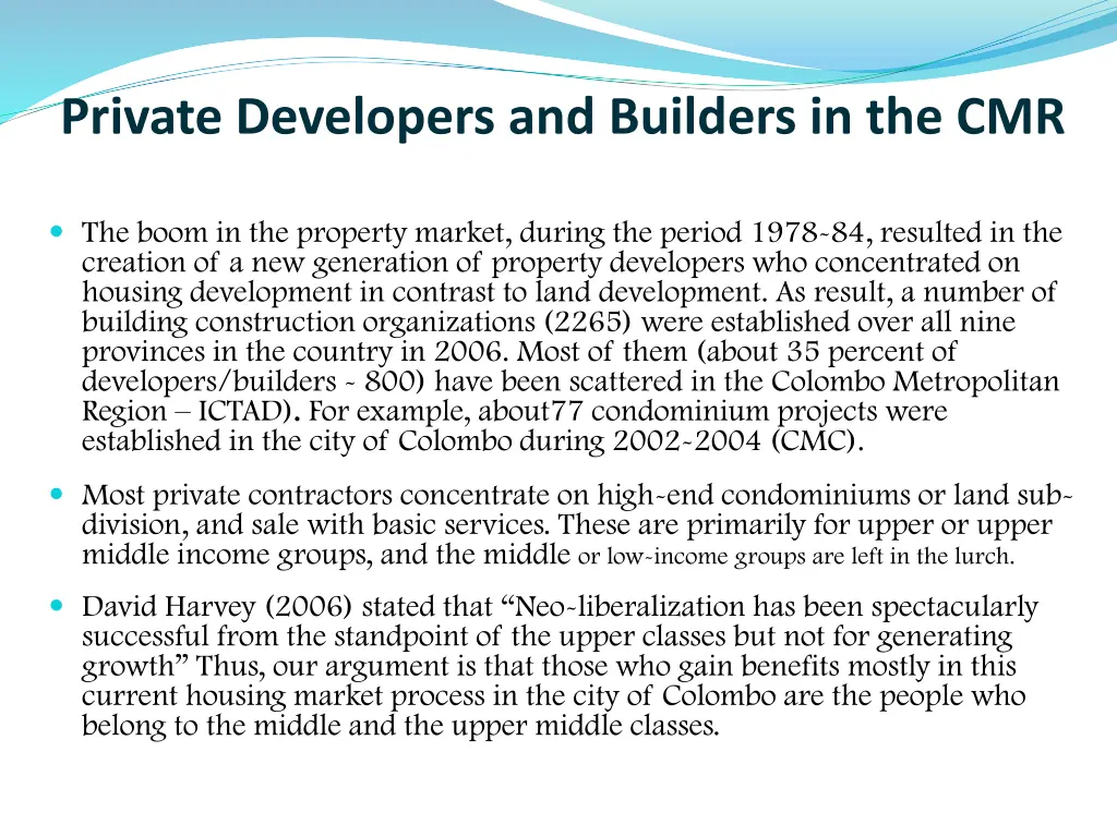 private developers and builders in the cmr