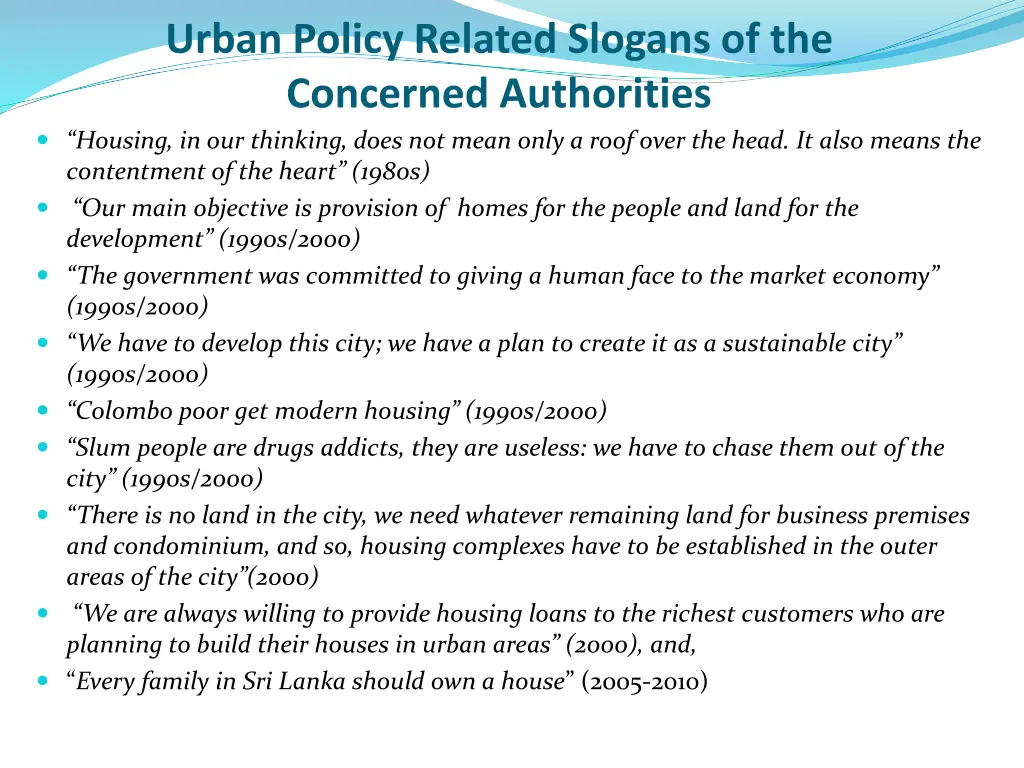 urban policy related slogans of the concerned