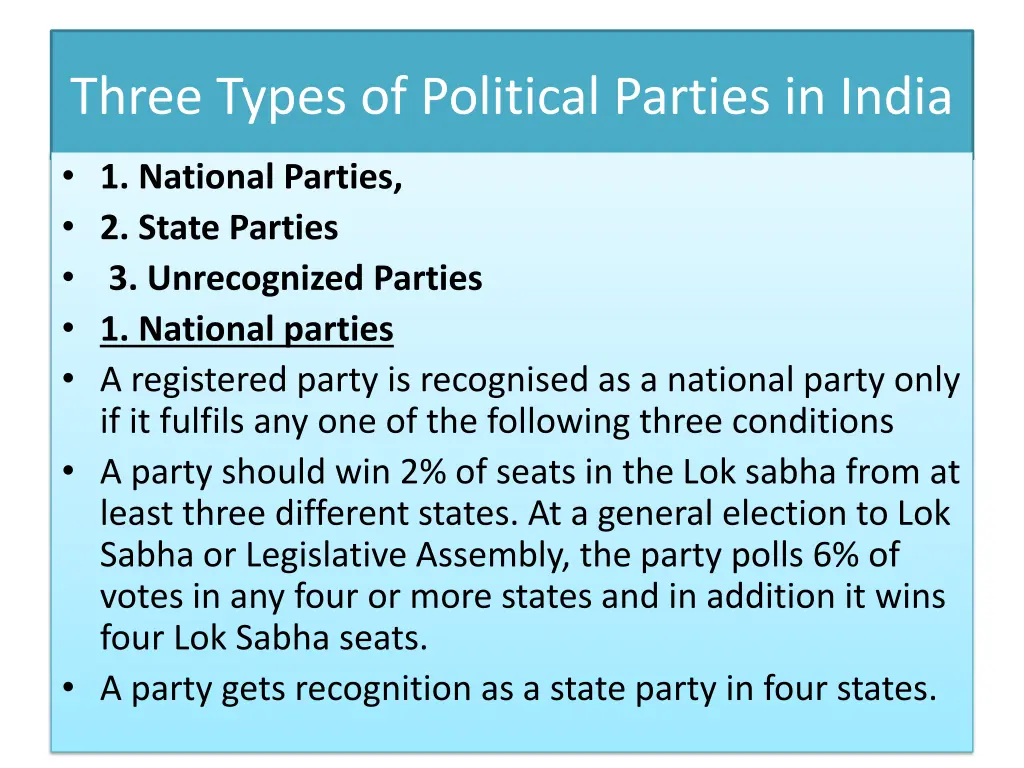 three types of political parties in india