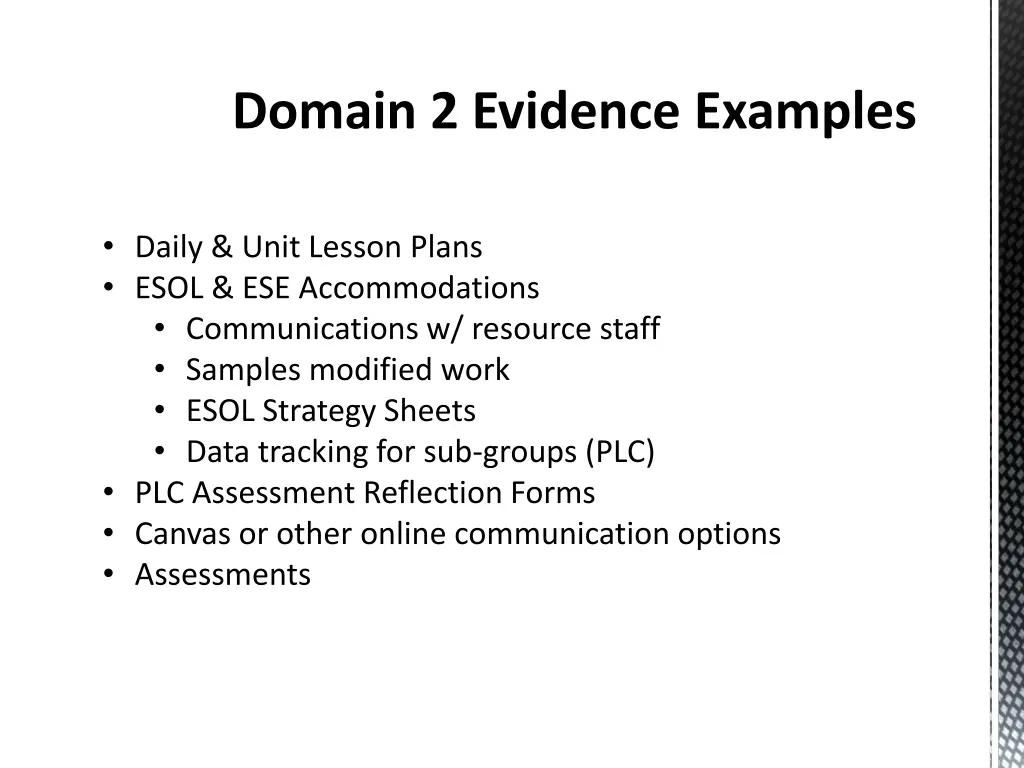 domain 2 evidence examples