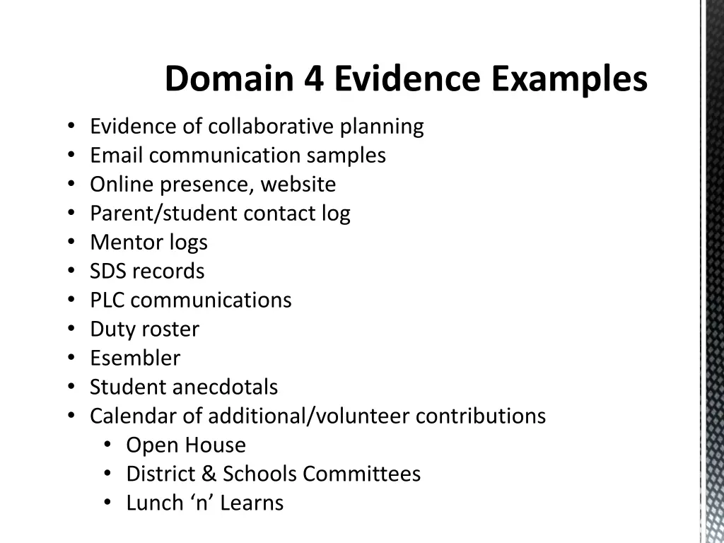 domain 4 evidence examples evidence