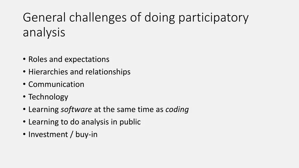 general challenges of doing participatory analysis