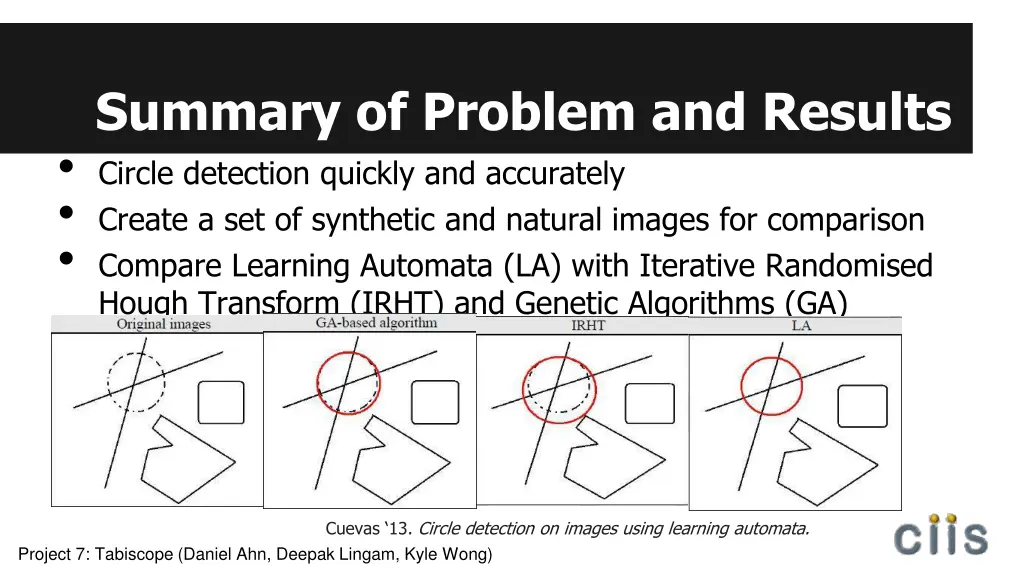 summary of problem and results circle detection