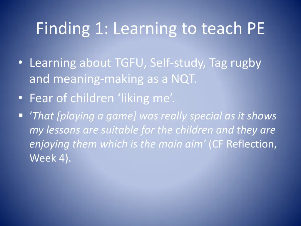 finding 1 learning to teach pe
