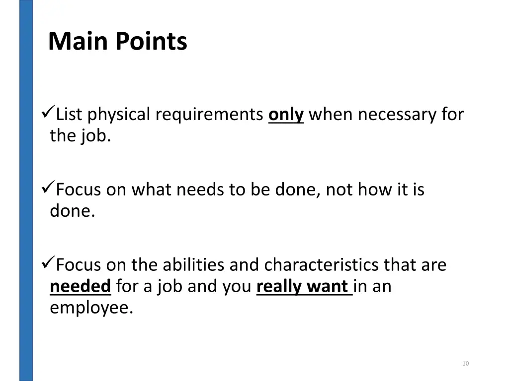 main points