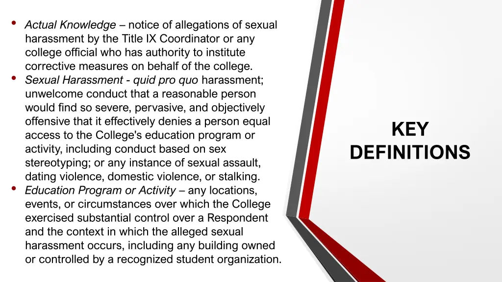 actual knowledge notice of allegations of sexual