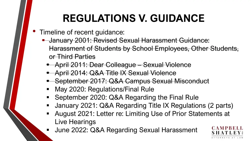 regulations v guidance timeline of recent
